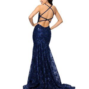 Betsy & Adam Navy Lace Maxi Dress